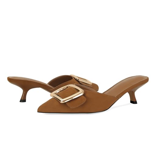 Image of ZJGZF Mesh Kitten Heels Mules for Women Closed Pointed Toe Slip on Backless Stiletto Slingback Low Heels Comfort Pumps Shoes
