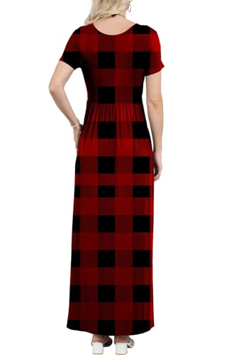Image of EUOVMY Women's Short Sleeve Loose Plain Maxi Dresses Casual Vacation Long Dresses with Pockets