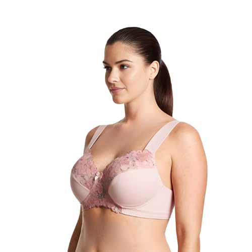 Image of Curve Muse Plus Size Minimizer Unlined Wireless Bra with Lace Embroidery-3Pack