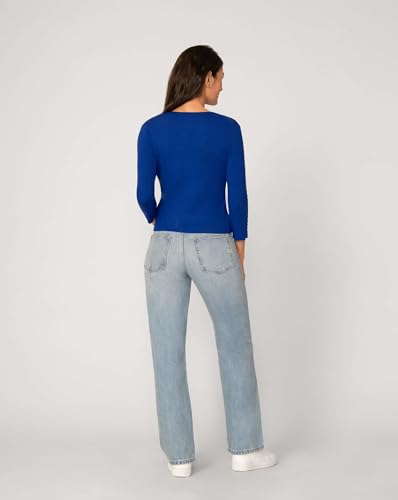 Image of Cable & Gauge 3 /4 Sleeve Cardigan for Women, Crew Neckline & Button Down Front, Stitch Detail
