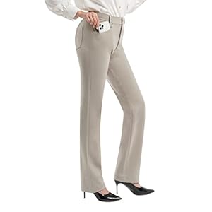 PUWEER Womens Work Pants Stretch Pants with Pockets Straight Leg Slacks for Business Work Casual