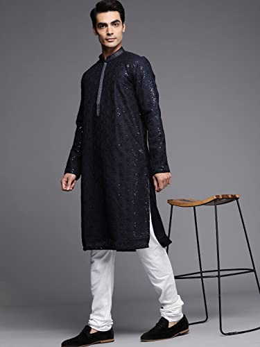 Image of Manyavar Men's Chikankari Sequin Work Kurta Set (2pcs)