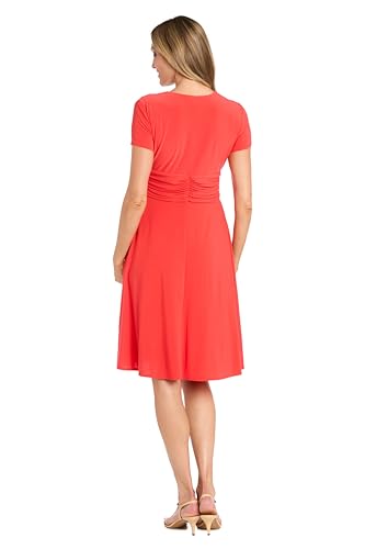 Image of R&M Richards Women's Cascade Wrap Dress with V-Neck & O-Ring Rhinestone Buckle, Work to Weekend Short Sleeve Flowy Silhouette