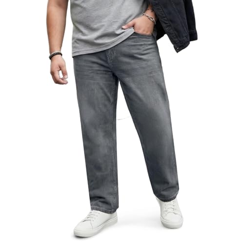 Image of Urbano Plus Men's Relaxed Fit Washed Denim Jeans Non-Stretchable