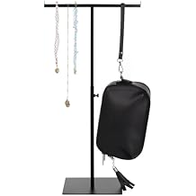 13.8-23.6 Adjustable Countertop Purse Display Stand, Countertop T-Shaped Handbag Holder, Double-Hook Jewelry Showcase Rack for Necklace, Hanging Stand for Scarf, Towel, Tie