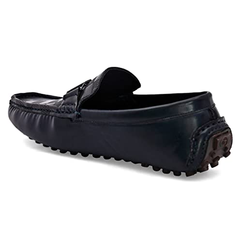 Image of San Frissco Men's Loafers Casual Driving Slip On Leather Shoes Textured Upper Soft Cushioned Footbed with TPR Sole Comfortable Lightweight Flexible for Party, Office 11 (Blue)