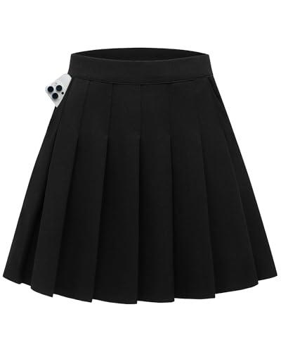 Image of Shestellar Women Pleated Mini Skirt, High Waisted A-Line Skirt with Elastic Waist for Casual Wear