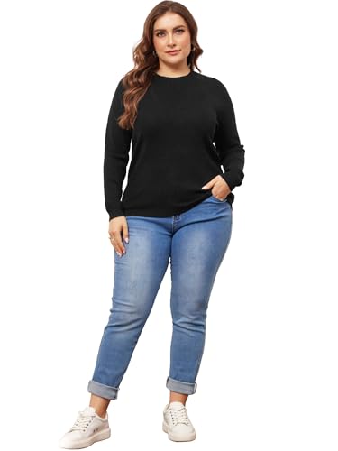 Image of Agnes Orinda Plus Size Sweater for Women Long Sleeve Crewneck Shirts 2024 Fall Knit Casual Basic Tee Tops