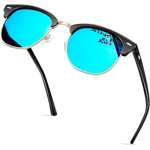 KANASTAL Gafas de Sol Azul Mujer Espejo Polarizadas Hombre Espejadas Cuadradas Retro Vintage Óculos de Sol UV400 Sunglasses Blue   Doradas Azul Lentes