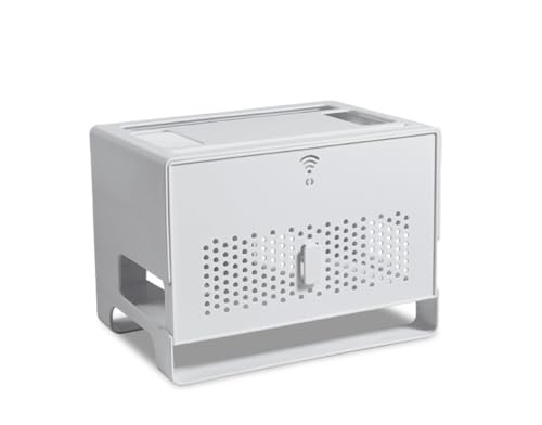 Sailozai Wi-Fiルーター収納ボックス、収納ボックス、セットトップボックス、棚、電源タップ、ソケット配線カバー、ホームオフィス用、多機能、デスクトップ、ルーターケーブル (グレー)