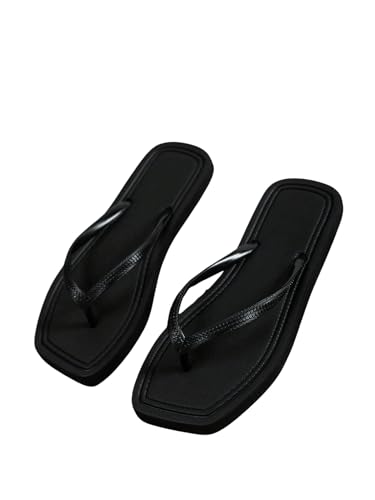 Verdusa Women's T-Strap Thong Flat Sandals Square Toe Slip On Flip Flops