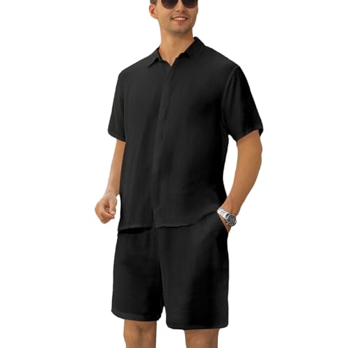 Men's 2 Piece Outfits Summer Beach Short Sleeve Shirts and Shorts Vacation Outfits Shirt and Shorts Sets for Men