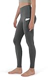 ODODOS Women's High Waisted Full Length Yoga Leggings with Pockets, 28' Inseam Tummy Control Non See Through Workout Athletic Running Yoga Pants, Charcoal, Medium