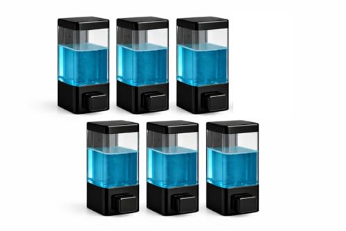 Image of Wall Mounted Liquid Soap Dispenser | Manual Handwash & Sanitizer Dispenser | Refillable Bathroom & Kitchen Soap Dispenser | Leak-Proof Push Button Design | Black | Pack of 6