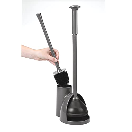 Image of mDesign Hidden Plunger and Brush Set for Toilet Bowl - Combo with Holder Caddy - Modern Toilet Brush and Plunger Set - Aura Collection - Charcoal Gray