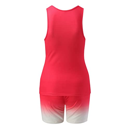 Women's Short Gradient 2 Piece Sets Yellow Tie Dye Print Sleeveless Scoop Neck Tank High Waist Shorts Woman Swim Bottoms #TOP3