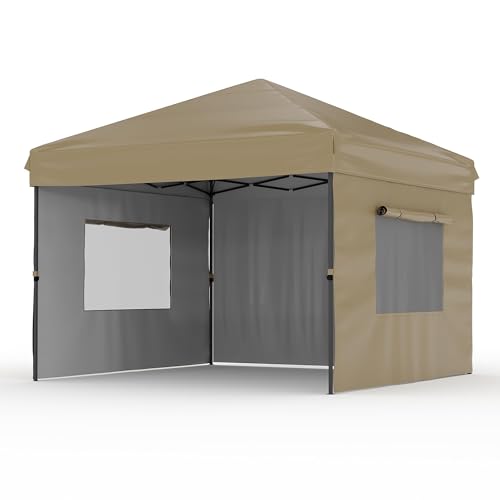 GarveeHome 10x10 Pop Up Canopy Tent Outdoor Canopy One-Person Set Up Heavy Duty Commercial Instant Tent Shelter, 3-Sidewall, Events, Parties, Camping,