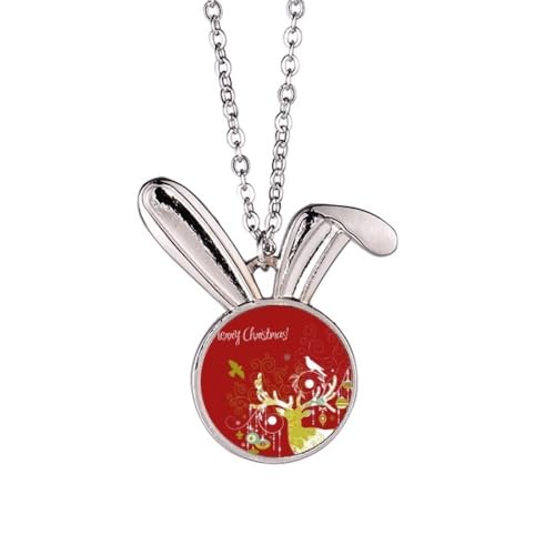 Collier lapin avec motif de cerf en argent pour les fêtes