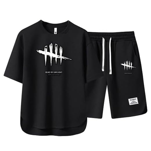 Herren T-Shirt Und Shorts Dead Daylight Bedrucktes, Sommer Leichte 2-Teiliges Set Outfit Trainingsanzug Freizeitanzug Jogginganzug Herren Mode Casual Sportbekleidung,Black-L