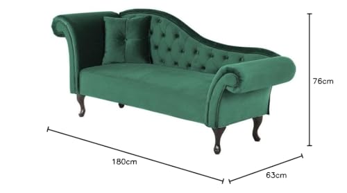 Image of Velvet Modern Chesterfield Chaise Lounge Couch 188 X 61 X 76 for Your Loving Space, (Bottle Green)