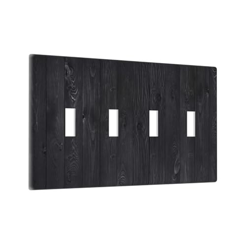 Decorative Switch Plate Covers Vintage Black Wood Plank Wooden Board 4 Gang Light Switch Cover Plate Quad Toggle Wall Plate Outlet Covers for Farmhouse Bedroom Home Decor