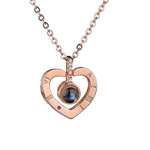 Colar de Coração eu te amo 100 Idiomas Rose Gold