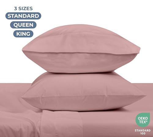 Image of ROYALE LINENS 100% Organic Cotton Percale Pillowcases Set of 2 - Standard Size Percale Pillowcase - Standard Set of 2 Pillow Cover - Breathable, Cool & Crisp Pink Pillow Cases (20 inchx26 inch, Pink)