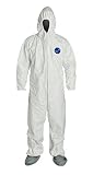 dupont ty122s xl each disposable elastic wrist bootie and hood tyvek coverall suit 1414 x large white