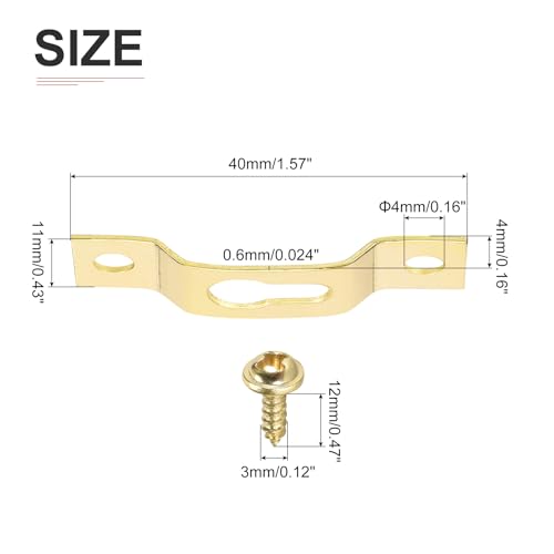 Image of DTGN 40mm x 11mm Keyhole Hanging Plate with Screws - 50Pcs - Good for Hanging Paintings - Picture Frame Hook Photos - Gold