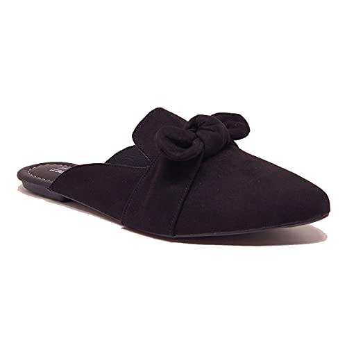 Mule Feminino Bico Fino Camurça Laço Casual Tamanho:37;Cor:Preto;Gênero:Feminino