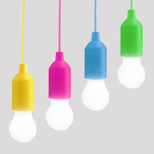 LED Pull Cord Light Bulb Portable Camping Tent Hanging Night Lamp Battery Operated for Indoor Outdoor Decoration 4 Pack