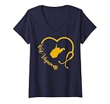 Womens West Virginia Nurse WV Medical Nursing LPN RN CNA NP Heart V-Neck T-Shirt