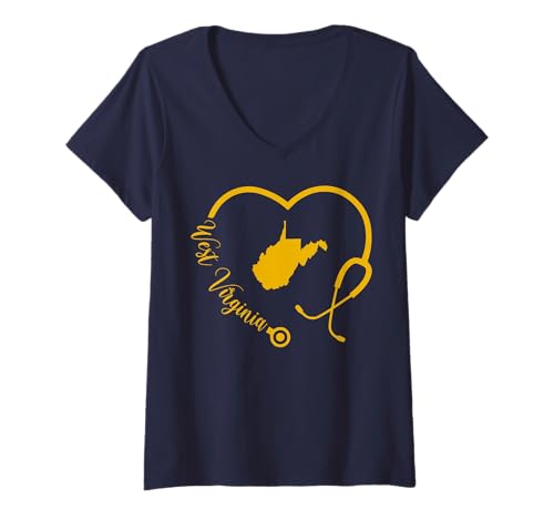Womens West Virginia Nurse WV Medical Nursing LPN RN CNA NP Heart V-Neck T-Shirt