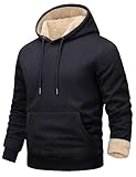 EKLENTSON Men's Fleece Lined Hoodies Winter Thick Fleece Hooded Sweatshirts Pullover Heavy Weight Warm Work Hooded Tops with Pocket Black,XL