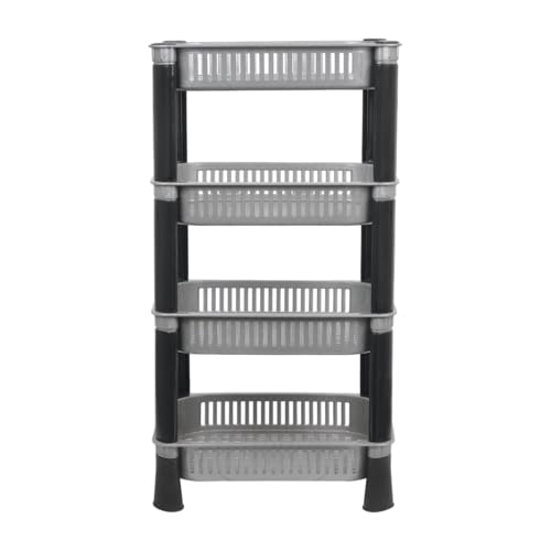 Image of KITCHIVO Multipurpose Storage Organizer Slim Rack Shelf with Wheels for Living Room, Office, Bedroom, Bathroom, Kids Room, Kitchen Trolley (Grey, 4 Layer)