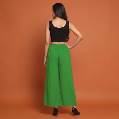 Image of FASHION GALLERY Women's Solid Rayon Palazzo Pants | Relaxed Fit Full Length Wide Leg Palazzo | Elastic Waist Comfortable Casual Lounge Office Ethnic Flared Trousers for Women