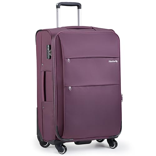 Hanke 28 Inch Luggage with Spinner Wheels Expandable Large Suitcase with Wheels Softside Check in Luggage Rolling Suitcase with Lock Lightweight Travel Luggage for Men and Women.(Purple)