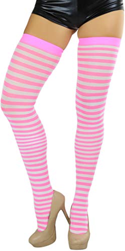 Image of ToBeInStyle Women's Opaque Hosiery Thin Striped Thigh High Long Stocking