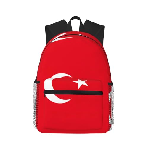 Mochila para laptop con estampado de bandera de Turquía y tirantes acolchados negros