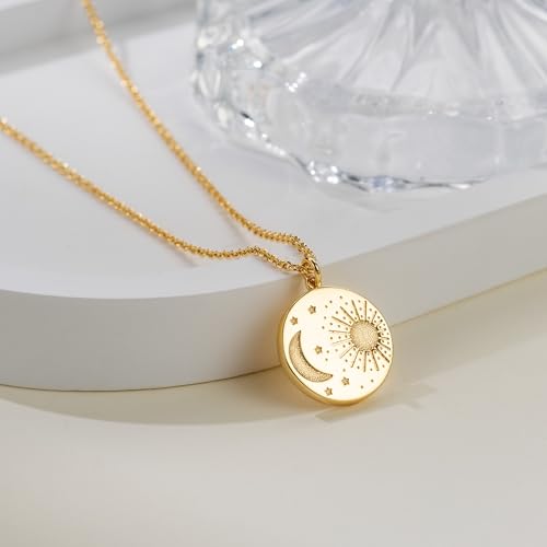 Gold Pendant Necklaces for Women 14K Gold Necklaces for Women Sun and Moon Pendant Necklace Blend Modern Trends with Vintage Charm Coin Necklace Adjustable in Length 18in3