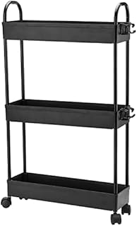 MANCHAP 3 Tier Storage Trolley On Wheels, 67.5x40x13cm Black Storage Cart Kitchen Storage Trolley, Rolling Utility Organizer Slide Out Cart for Home, Office