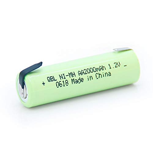 QBLPOWER NiMh 1.2V AA 2000mAh Rechargeable Razor Shaver Battery with Solder Tab Compatible with Braun, Norelco, Remington Shaver Models (1pcs)