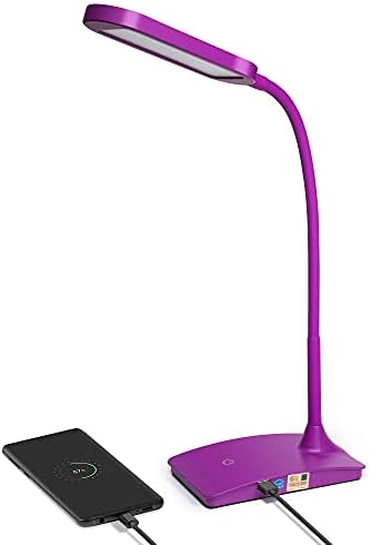 Purple Desk Lamp for Home Office - Super Bright Small Desk Lamp with USB Charging Port, a Perfect LED Desk Light as Study Lamp, Bedside Reading Lights