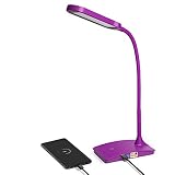 Purple Desk Lamp for Home Office - Super Bright Small Desk Lamp with USB Charging Port, a Perfect LE