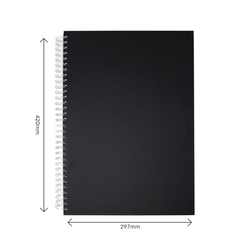 Artway Studio – Spiral Bound A3 Sketchbook – Portrait - 96 Sides/48 Pages of 170gsm Cartridge Paper – Black Hardback Sketchbook
