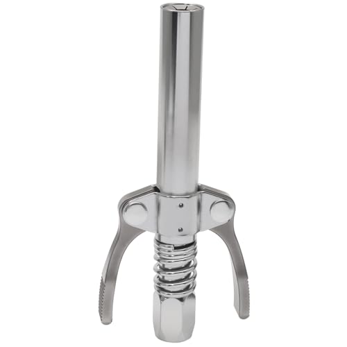HARSKIYER 1 Pcs Grease Gun Coupler, Extra Long Grease Gun Tips with Double Handles & 6 Tickened Claws, Stainless Steel Construction 12,000 PSI Preessure, Universal Fit for Automotive, Industrial