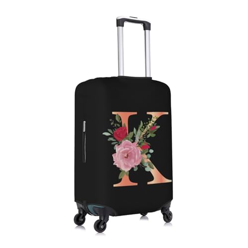 Floral Letter K Travel Luggage Cover Spandex Suitcase Protector Elastic Washable Stretch,Size XL(Fit 29-32inch Suitcase)3