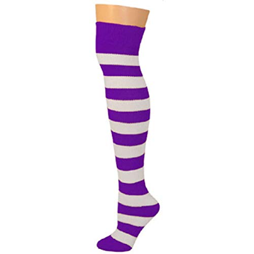 AJs Adult Knee High Striped Socks - Purple/White - Main Image