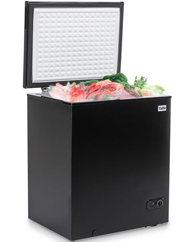 TABU 7.0 Cu Ft Deep Freezer, Top Open Door Chest Freezer, Compact Freezer with Removable Storage Basket, 7 Level Adjustable Temperature and Top Open Door, Ideal for Kitchen, Basement (Black)