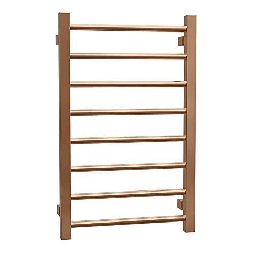 Calentador de toallas calientes, estante de secado eléctrico de montaje en pared, acero inoxidable, calefacción eléctrica, oro rosa, 19.6 x 31.4 pulgadas (cableado)